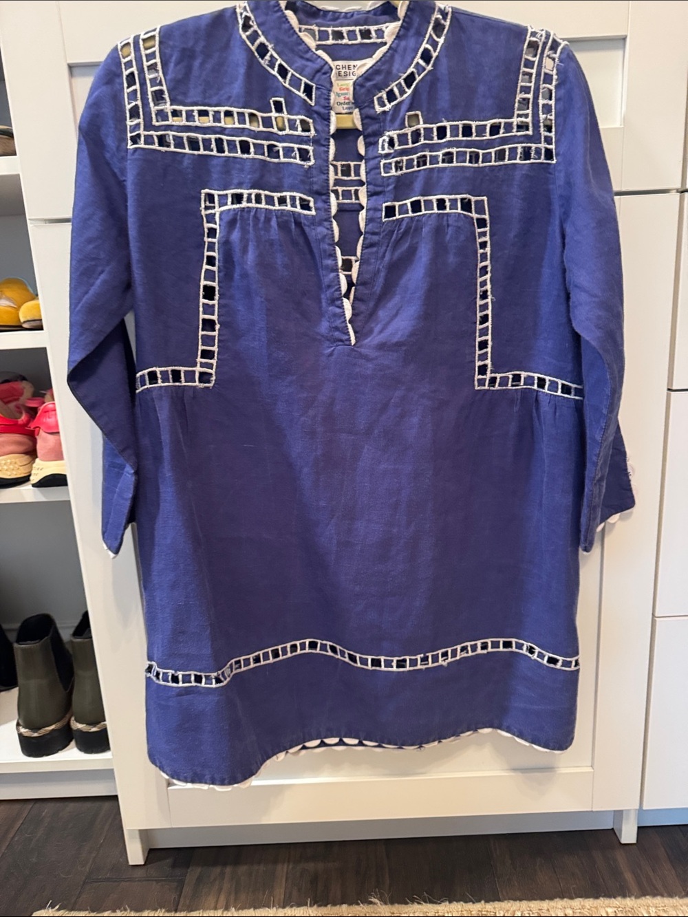 Gretchen Scott Designs Royal Blue Linen Tunic with White Trim